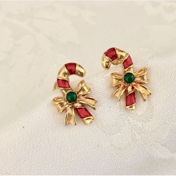 Candy Cane Christmas Earrings Vintage - Picture 3 of 12